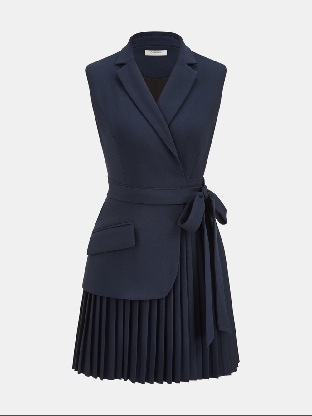 Commense Navy Wrap Blazer Dress with Pleated Skirt